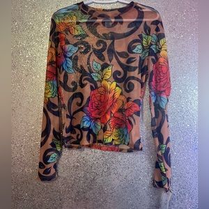 Rose Printed Sheer Top